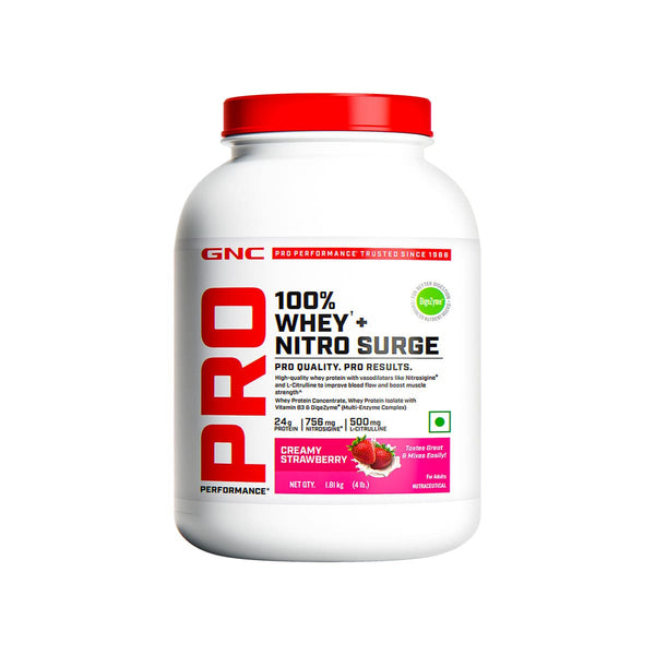GNC 100% Whey + Nitro Surge 4lbs (Strawberry)