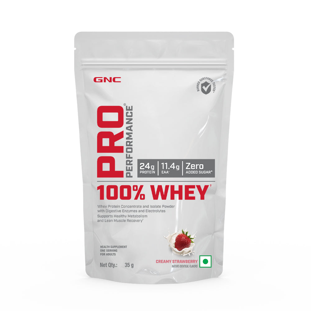 GNC Pro Performance 100% Whey Protein Sachets 35gm (Pack of 2) + Free Shaker - Faster Recovery & Lean Muscle Gains