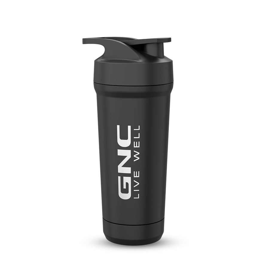 GNC Embossed Steel Shaker with Bottom Opening - 750ml - Black