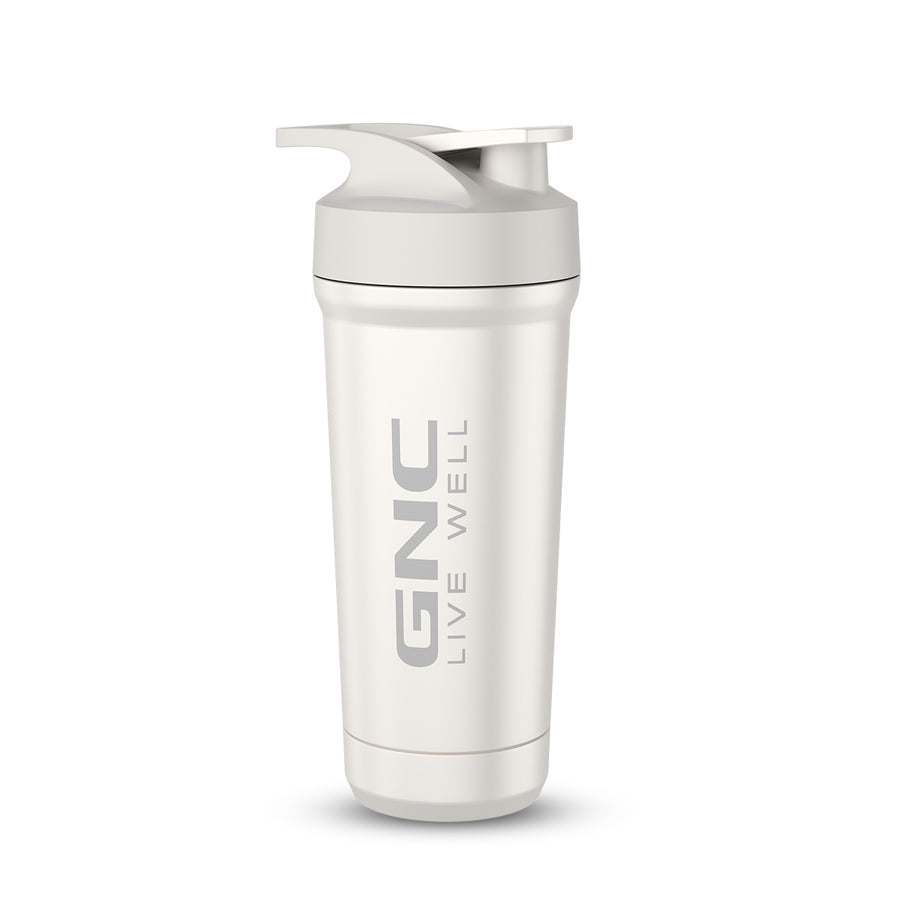 GNC Embossed Steel Shaker with Bottom Opening - 750ml - White