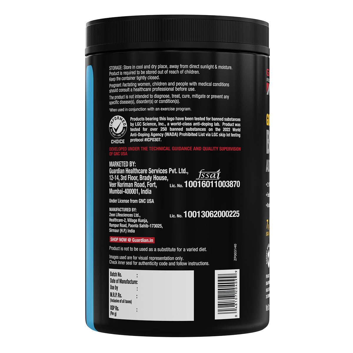 GNC AMP Gold Series BCAA Advanced - Clearance Sale - Fuels Lean Muscle Strength & Recovery | Informed Choice Certified | 400g | 30 Servings