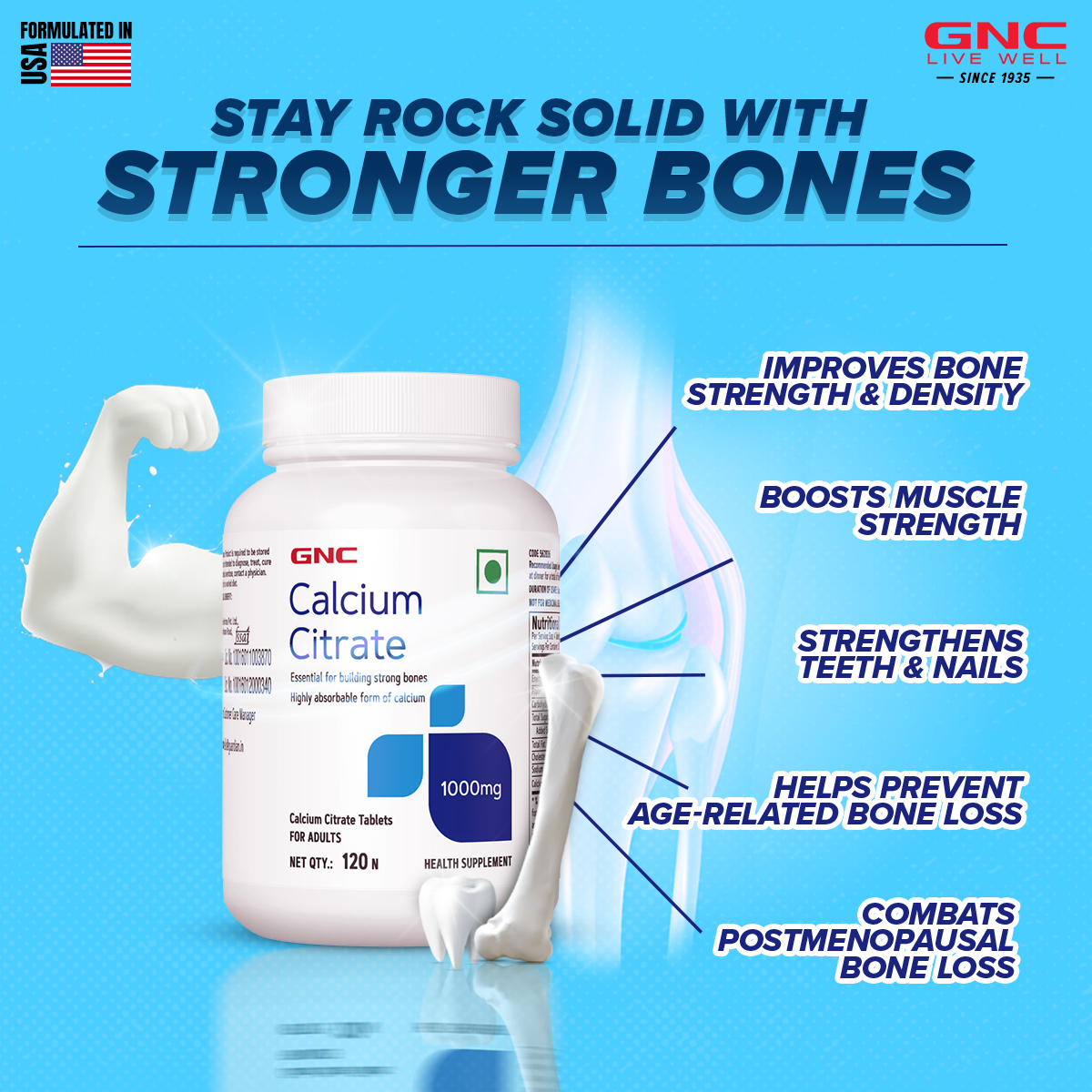 GNC Calcium Citrate 1000mg - Most Absorbable Form of Calcium for Stronger Bones