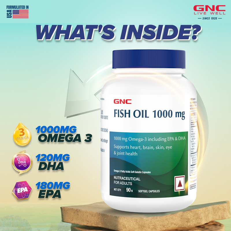 Buy GNC Fish Body Oil 1000 mg 1000 mg Fish Oil with 300 mg of highly absorbable EPA/DHA Omega