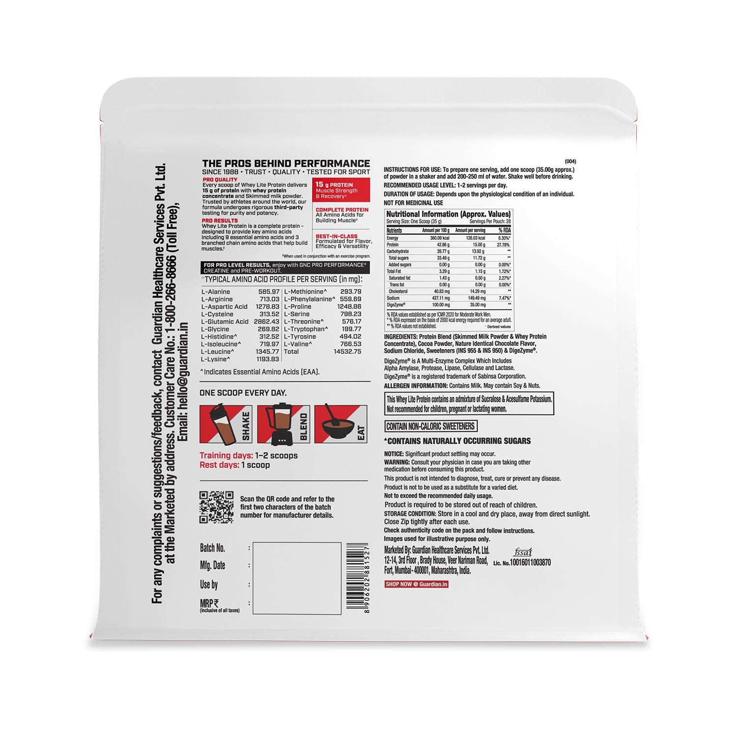 GNC Pro Performance Whey Lite 15gm Protein