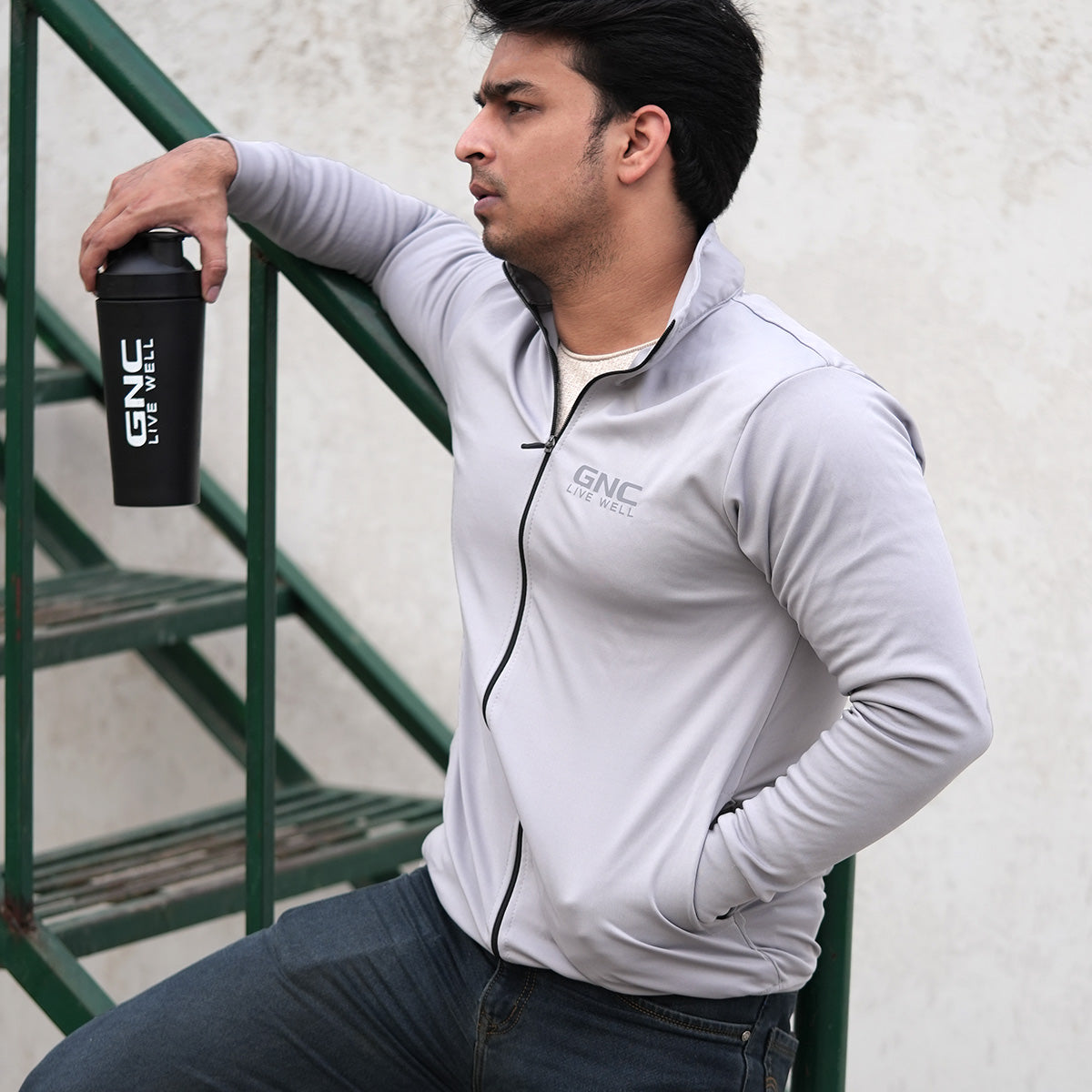 GNC Full Sleeves Grey Zipper/ Jacket  Sports & Gym Wear - Gray - GNC India