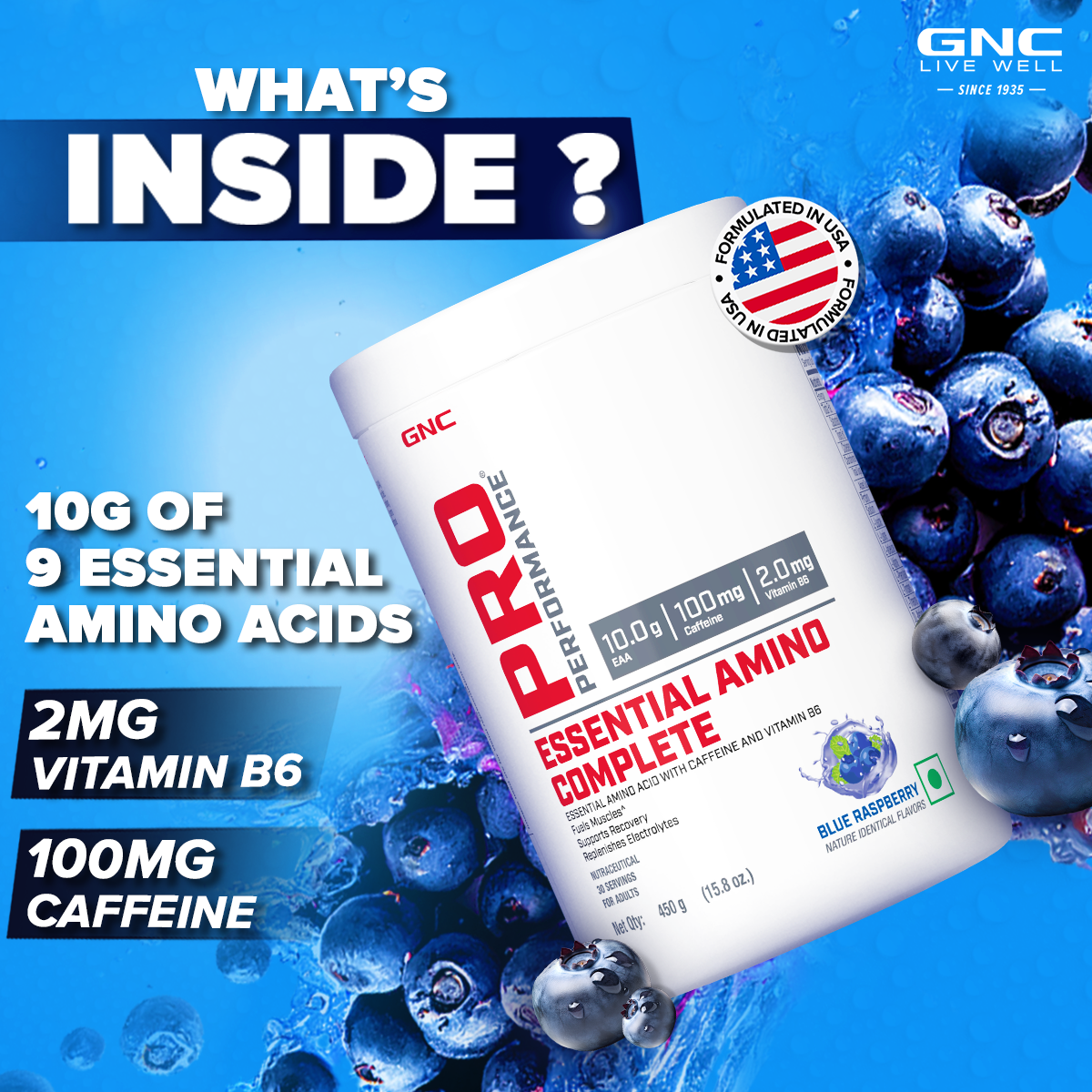GNC Pro Performance Essential Amino Complete - Clearance Sale -  - Boosts Endurance, Muscle Strength & Recovery - Blue Raspberry