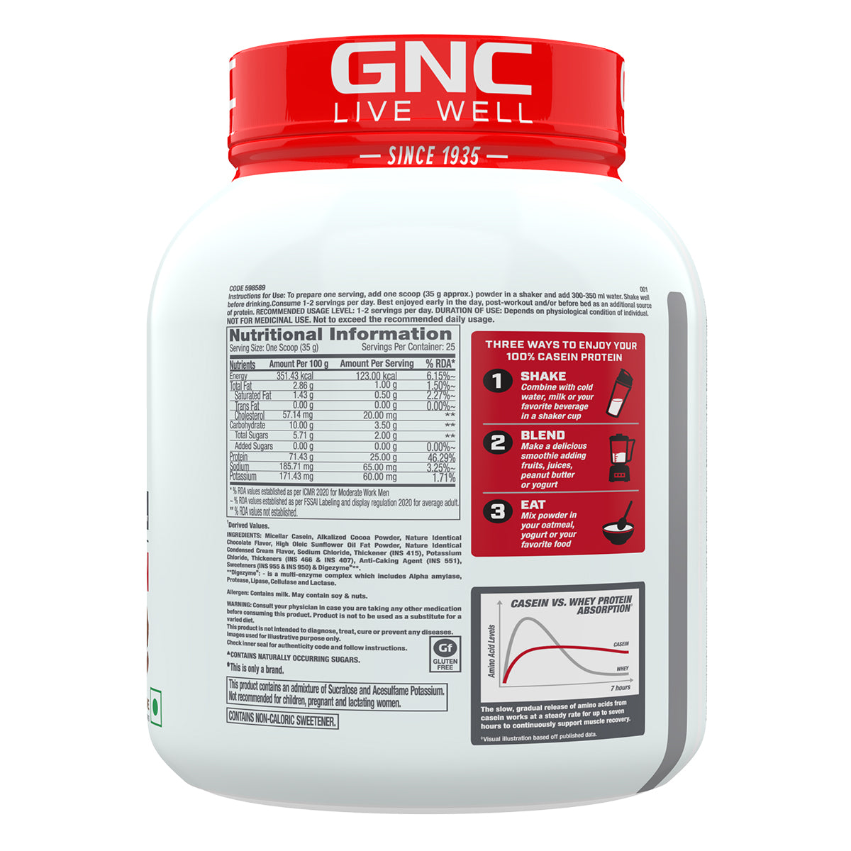 GNC Pro Performance 100% Casein Protein - Slow-Digesting Protein for Day-&-Night Muscle Recovery