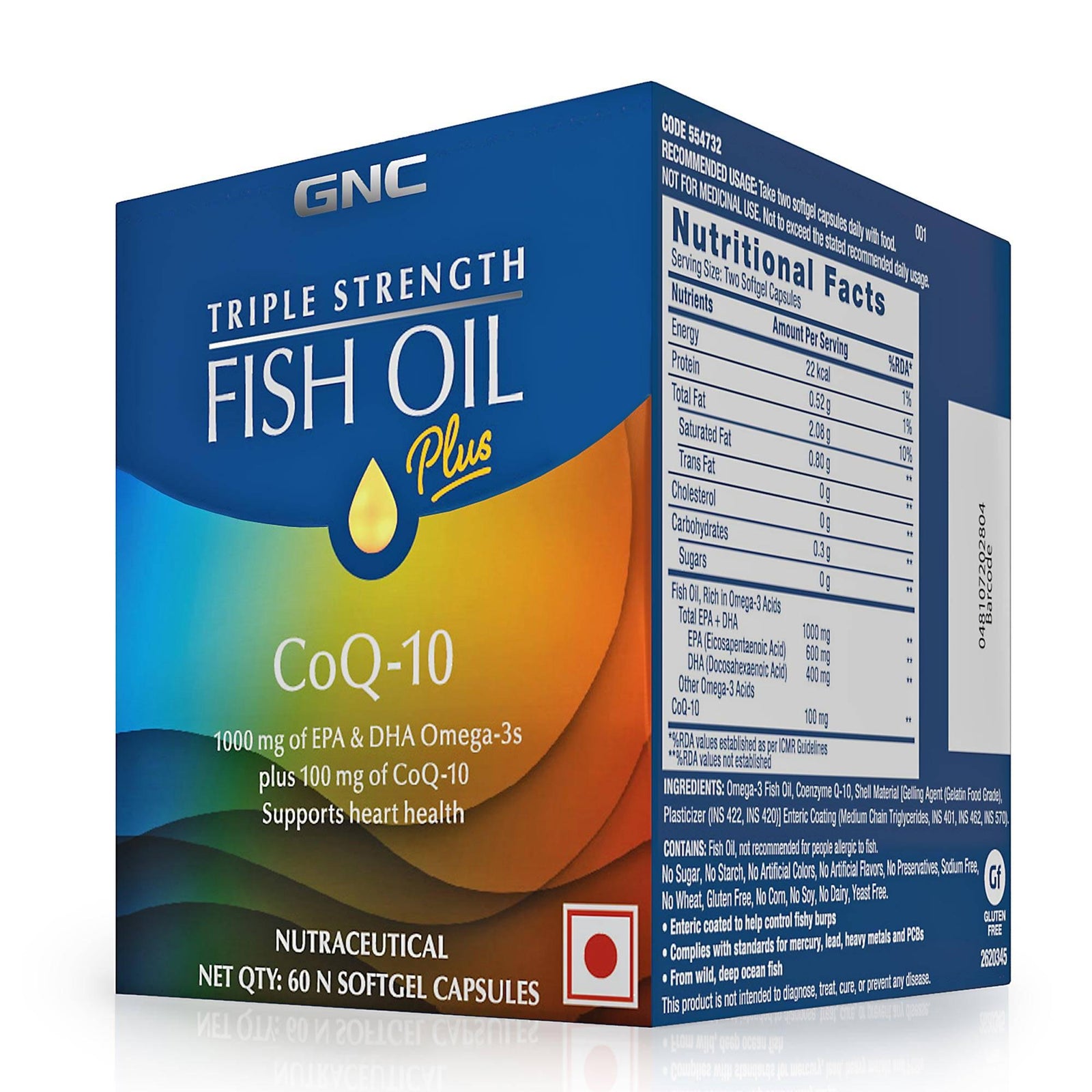 GNC Triple Strength Fish Oil Plus CoQ 1000mg For Heart Health