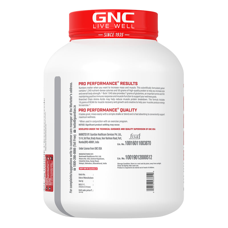 GNC Pro Performance Powder Bulk 1340 Gain Healthy Weight & Muscle Mass 4 KG Double