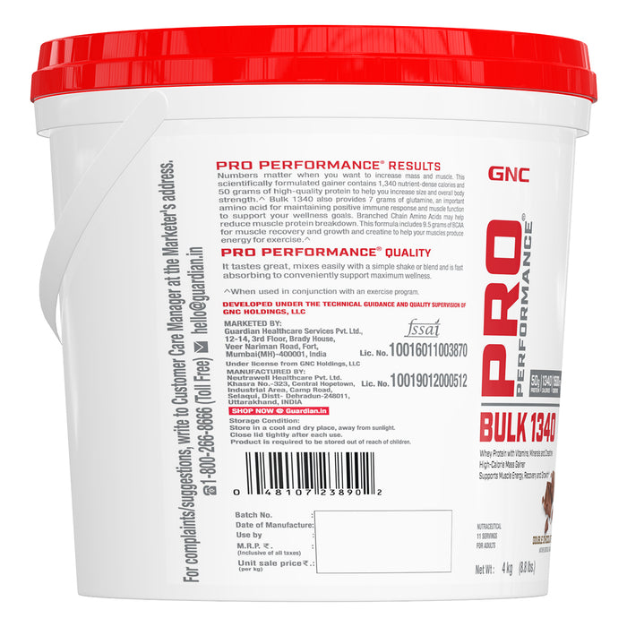 GNC Pro Performance Powder Bulk 1340 Gain Healthy Weight & Muscle Mass 4 KG Double